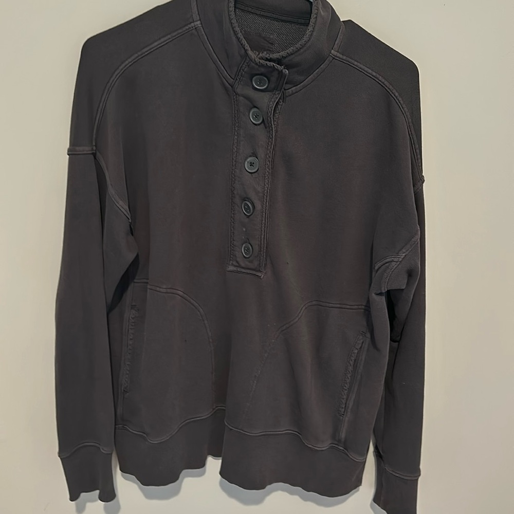 Aerie Dark Gray Button-Up Sweatshirt